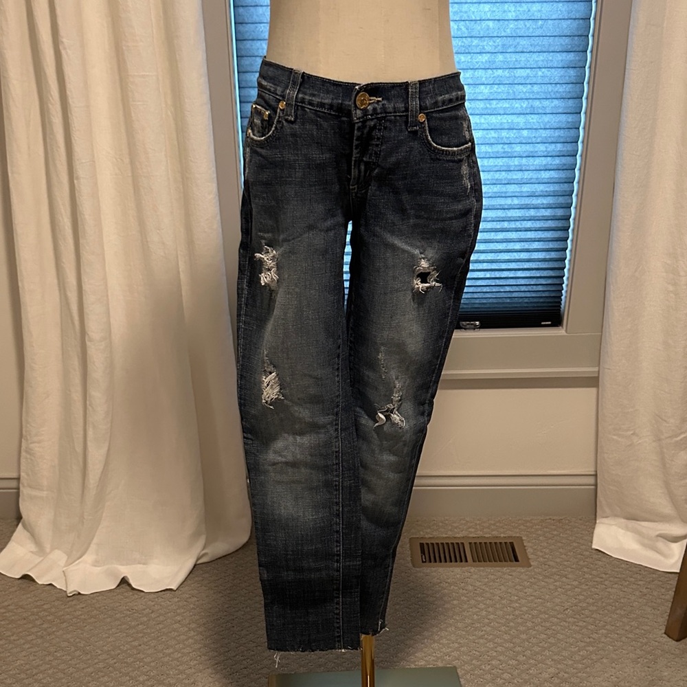 Bebe Distressed Dark Blue Women's Jeans